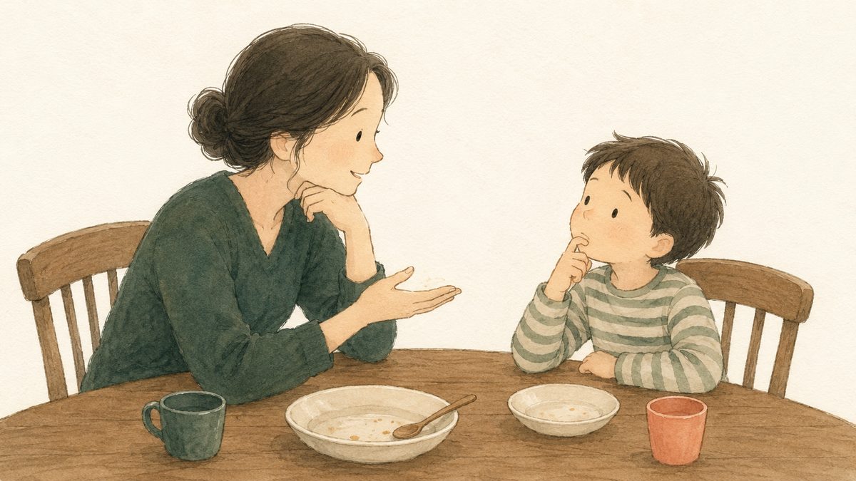 食卓で親が子どもに将来のことを聞いている
