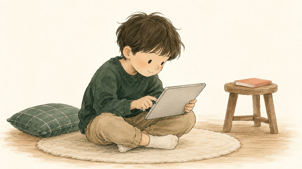 子どもがタブレットで、好きなことを夢中で調べている