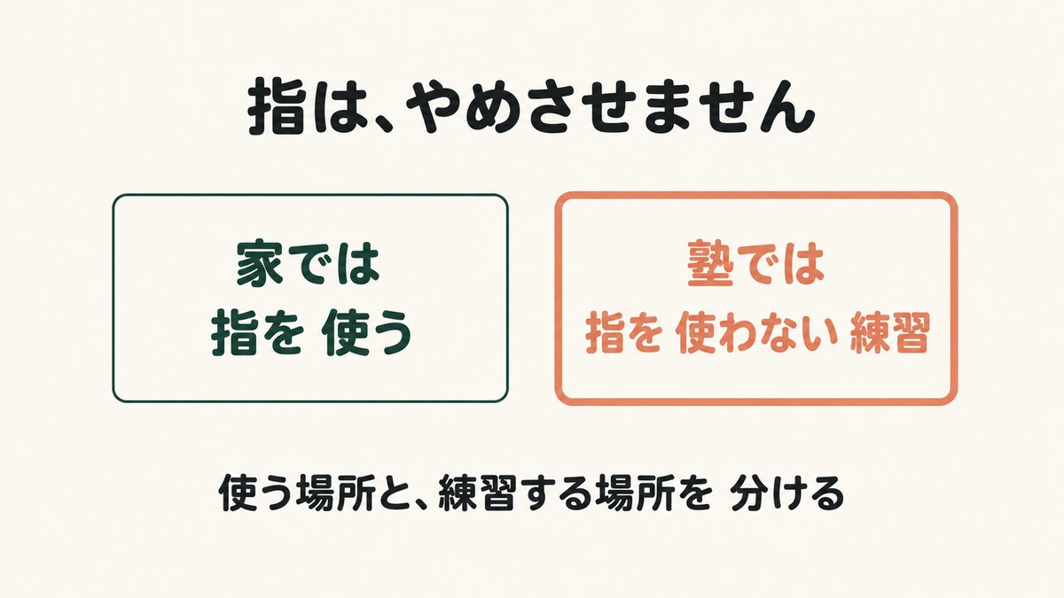 家では指を使う／塾では指を使わない練習